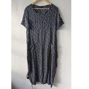 Zanzea Collection Navy Blue Polka Dot Rayon Midi Shift Dress with Pockets Mens M